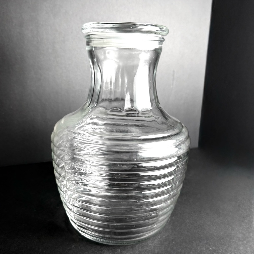 Vtg Anchor Hocking Glass Beehive Jar Ribbed Carafe & Lid Manhattan MCM Style